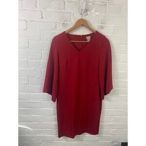 Chico's Women's 3/4 Sleeve Shift Mini Dress Back Zip Solid Red Size 2